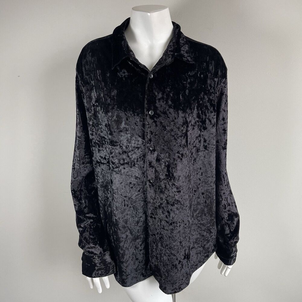Zara Oversized Crushed Velvet Wimsigoth Vamp Party Button Down Shirt L Black